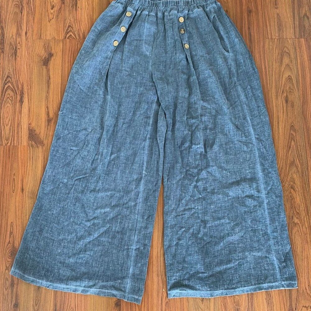 Shyloh Italy, denim blue color, wide leg pants cotton one size